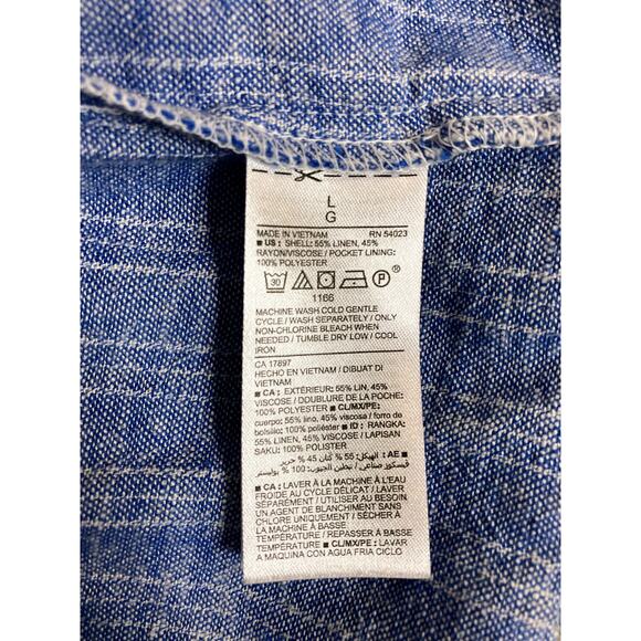 Old Navy Open Front Linen Blazer Womens L Blue Striped Lightweight - Picture 7 of 14